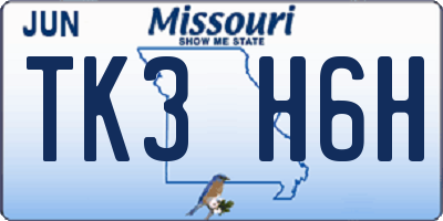 MO license plate TK3H6H