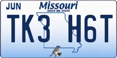 MO license plate TK3H6T