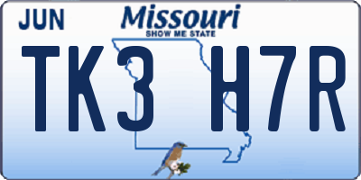 MO license plate TK3H7R