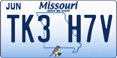 MO license plate TK3H7V