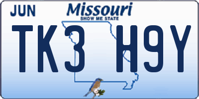 MO license plate TK3H9Y