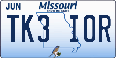 MO license plate TK3I0R