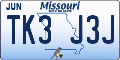 MO license plate TK3J3J