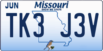 MO license plate TK3J3V
