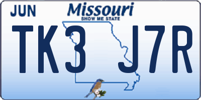 MO license plate TK3J7R