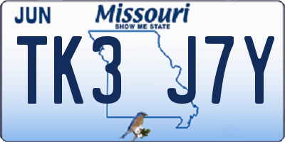 MO license plate TK3J7Y
