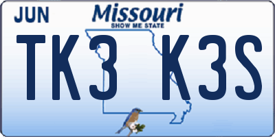 MO license plate TK3K3S