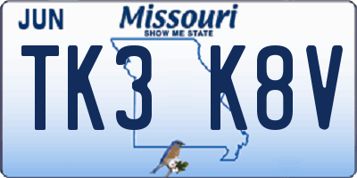 MO license plate TK3K8V