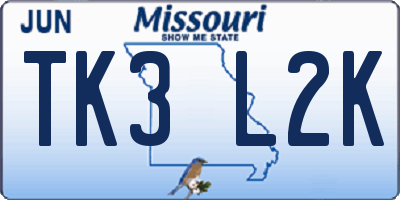 MO license plate TK3L2K