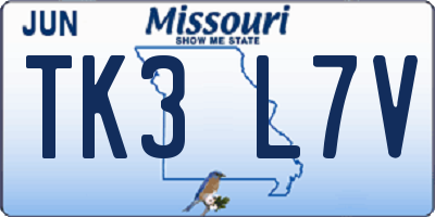 MO license plate TK3L7V