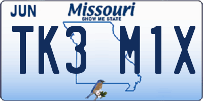 MO license plate TK3M1X