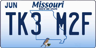 MO license plate TK3M2F