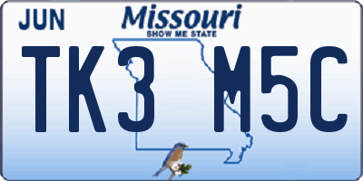 MO license plate TK3M5C