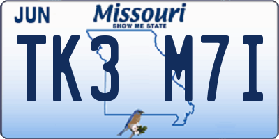 MO license plate TK3M7I