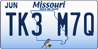 MO license plate TK3M7Q