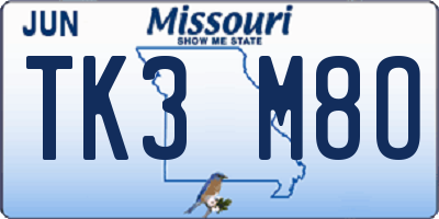 MO license plate TK3M8O