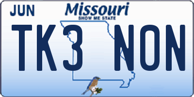 MO license plate TK3N0N