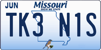 MO license plate TK3N1S