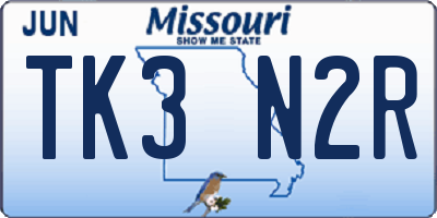 MO license plate TK3N2R