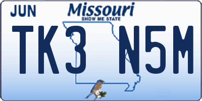 MO license plate TK3N5M