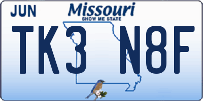 MO license plate TK3N8F