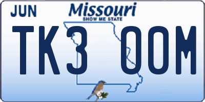 MO license plate TK3O0M