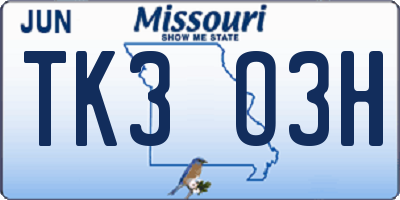 MO license plate TK3O3H