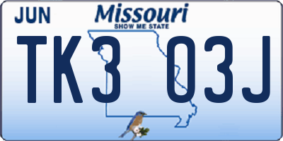 MO license plate TK3O3J