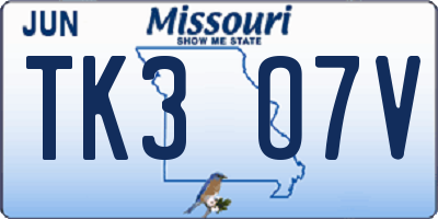 MO license plate TK3O7V