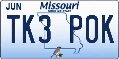 MO license plate TK3P0K