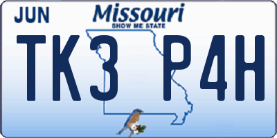 MO license plate TK3P4H