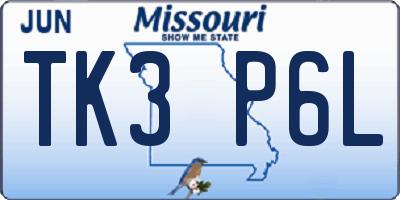 MO license plate TK3P6L
