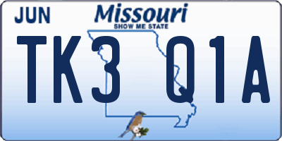 MO license plate TK3Q1A