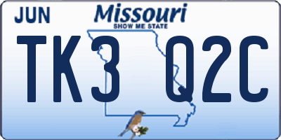 MO license plate TK3Q2C