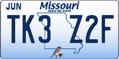 MO license plate TK3Z2F
