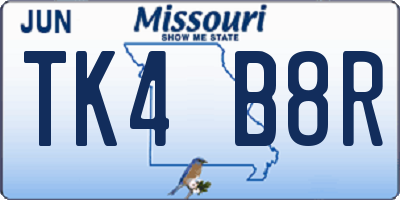 MO license plate TK4B8R