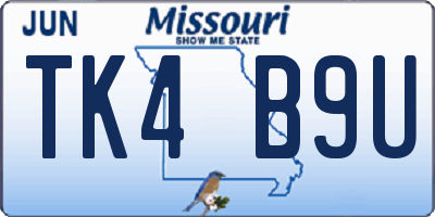 MO license plate TK4B9U