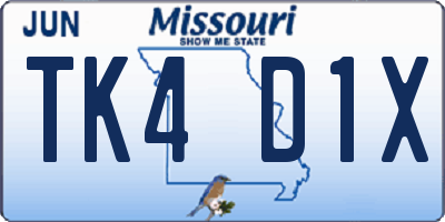 MO license plate TK4D1X