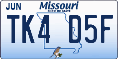 MO license plate TK4D5F