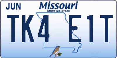 MO license plate TK4E1T