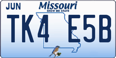 MO license plate TK4E5B