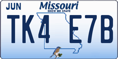 MO license plate TK4E7B