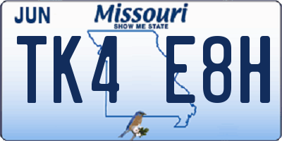 MO license plate TK4E8H