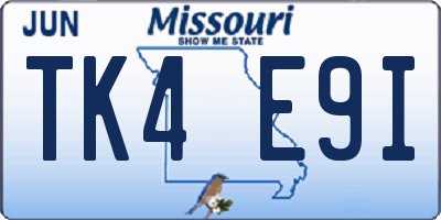 MO license plate TK4E9I