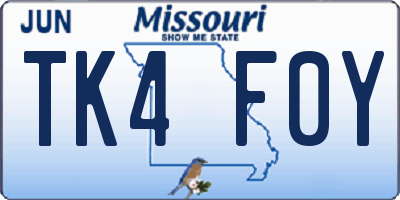 MO license plate TK4F0Y