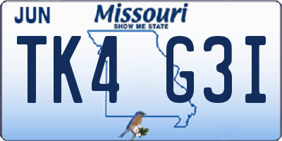 MO license plate TK4G3I