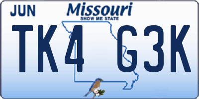 MO license plate TK4G3K