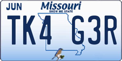 MO license plate TK4G3R
