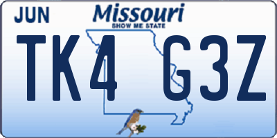 MO license plate TK4G3Z