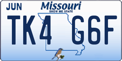 MO license plate TK4G6F